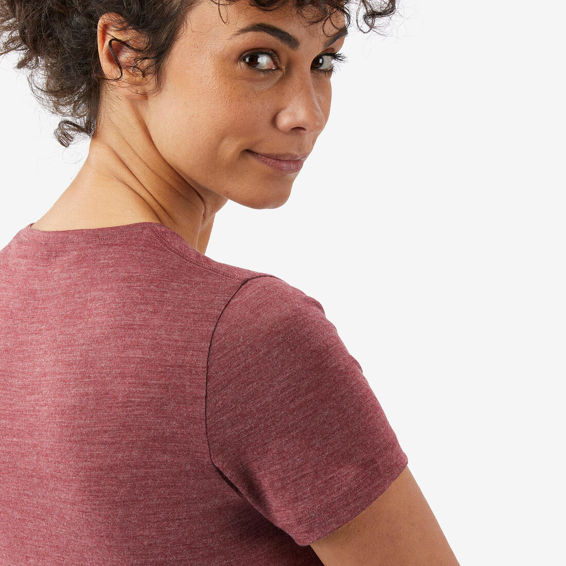 T-shirt de trek voyage - manches courtes - laine mérinos TRAVEL 100 bleu Femme