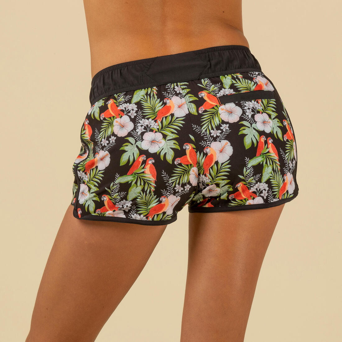Boardshort surf femme TINI CORAIL avec ceinture élastiquée et cordon de serrage