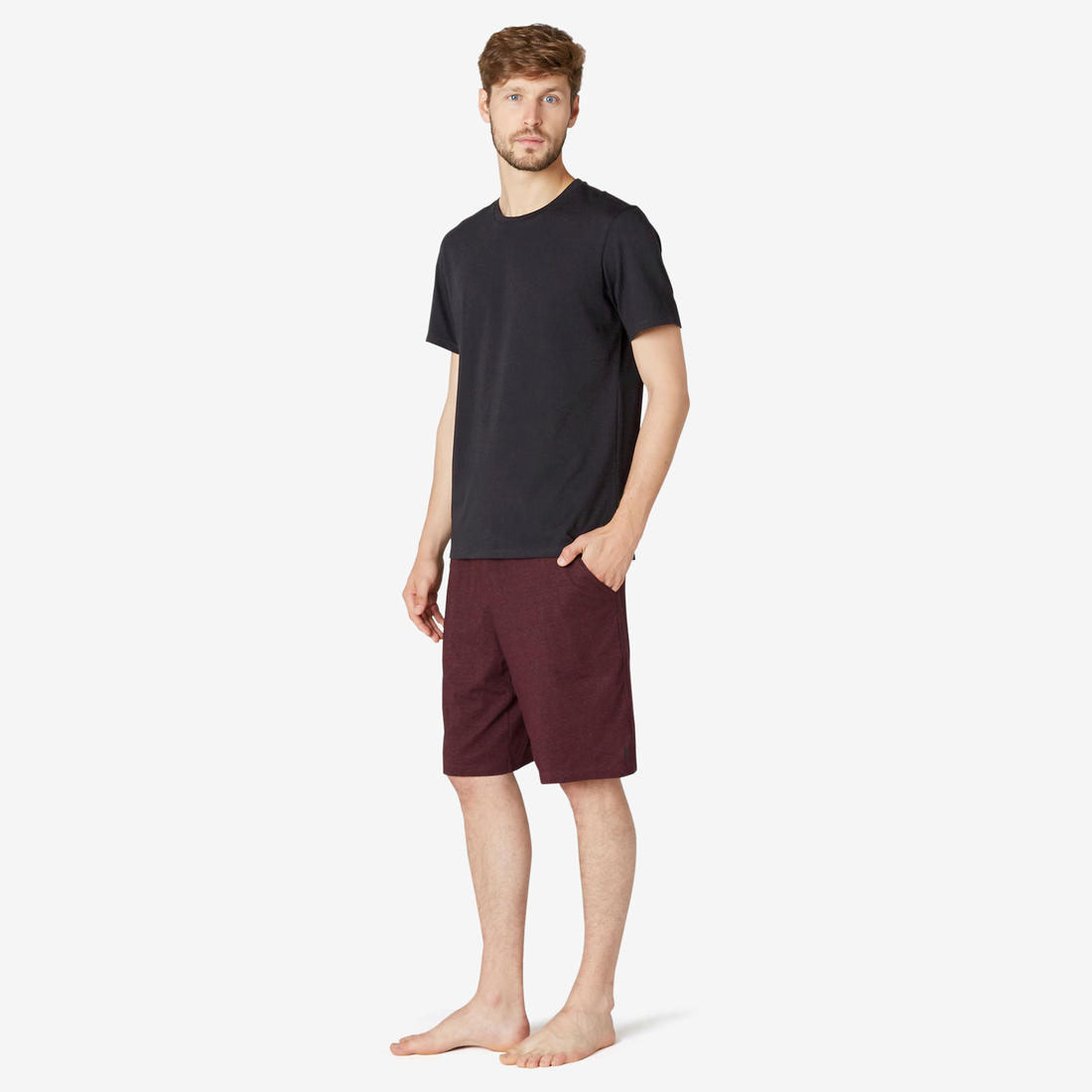 T-shirt fitness manches courtes coton extensible col rond homme rouge grenat