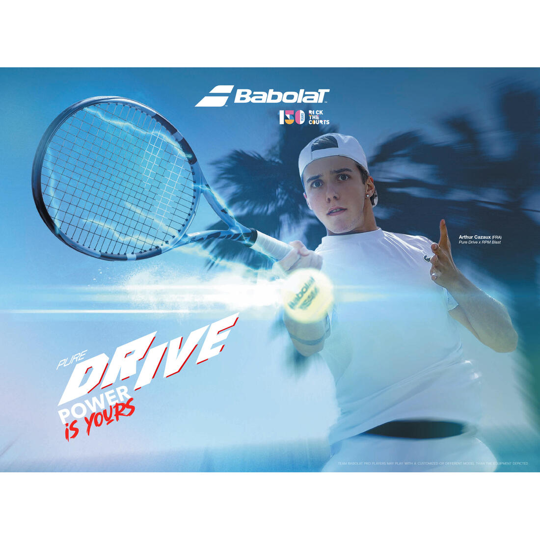 raquette de tennis adulte - babolat pure drive team bleu clair 285g