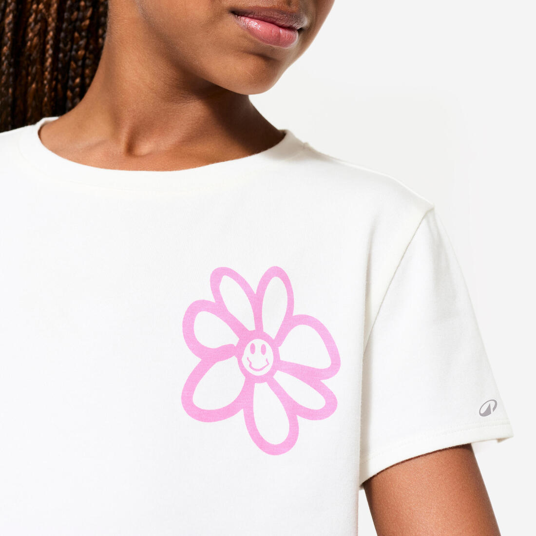 T-shirt multisport coton fille, imprimé blanc