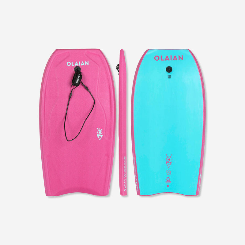 Bodyboard 100 rose bleu avec leash poignet - Taille 39''