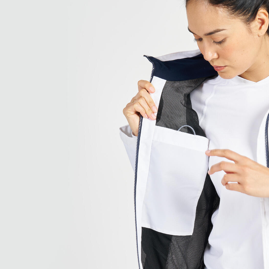 Veste imperméable coupe-vent de voile femme sailing 500 blanche