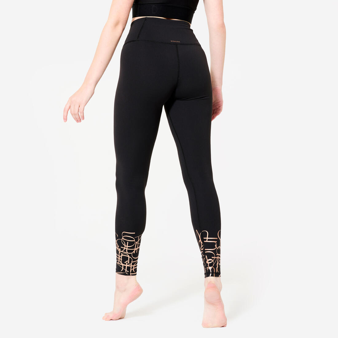 Legging danse moderne taille haute ceinture plate femme, noir fumé