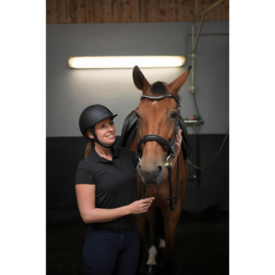 Polo équitation manches courtes femme noir 100