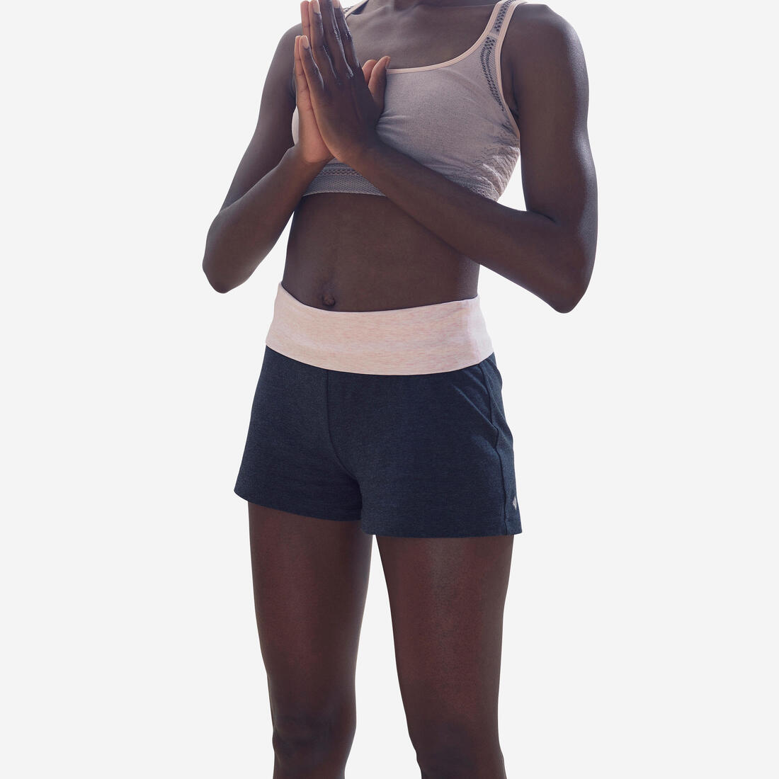 SHORT YOGA FEMME COTON NOIR/GRIS CHINE
