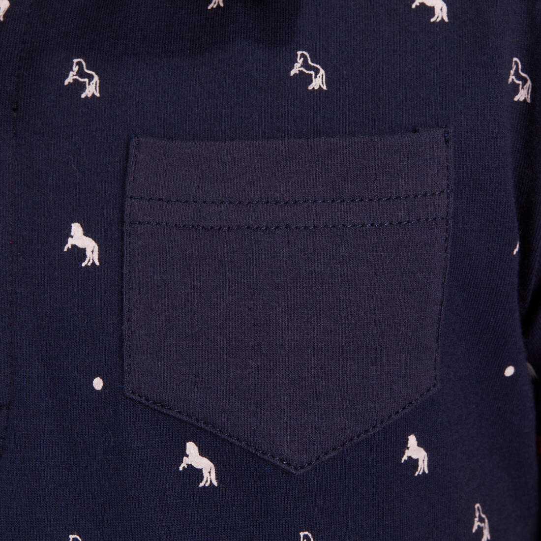 Polo manches courtes équitation fille 140 PONY bleu pétrole motifs turquoise