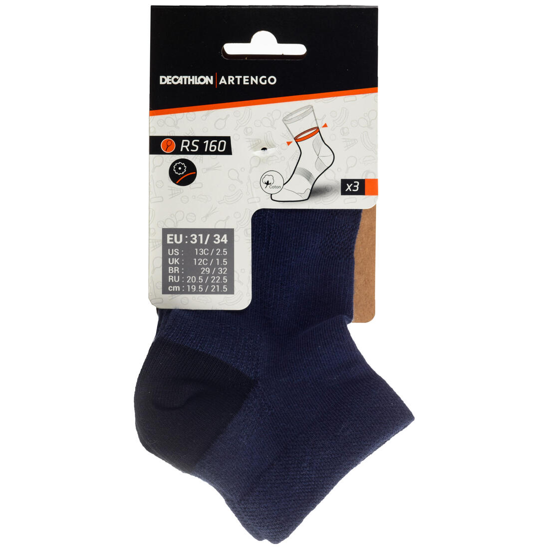 CHAUSSETTES DE SPORT ENFANT MI-HAUTES RS 160 MARINE LOT DE 3