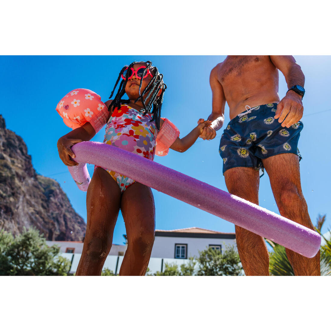 Maillot de bain 1 pièce bébé fille rose imprimé rayures