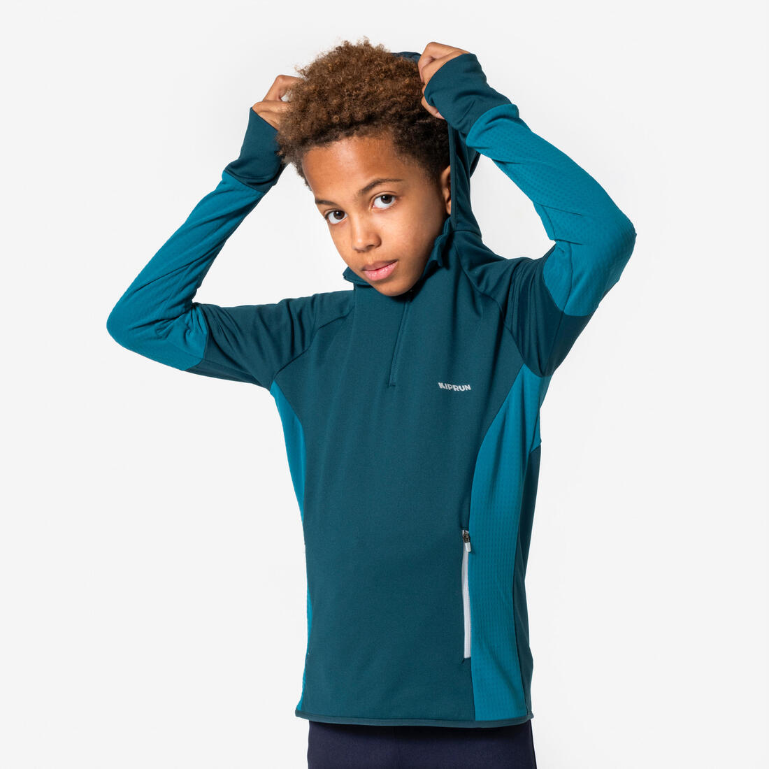 T-shirt manches longues de running garçon, Kiprun Run 900 Warm bleu