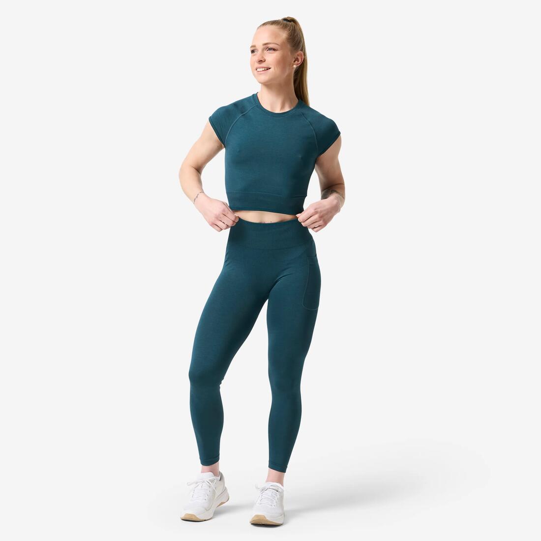 Legging de musculation sans couture femme, gris et