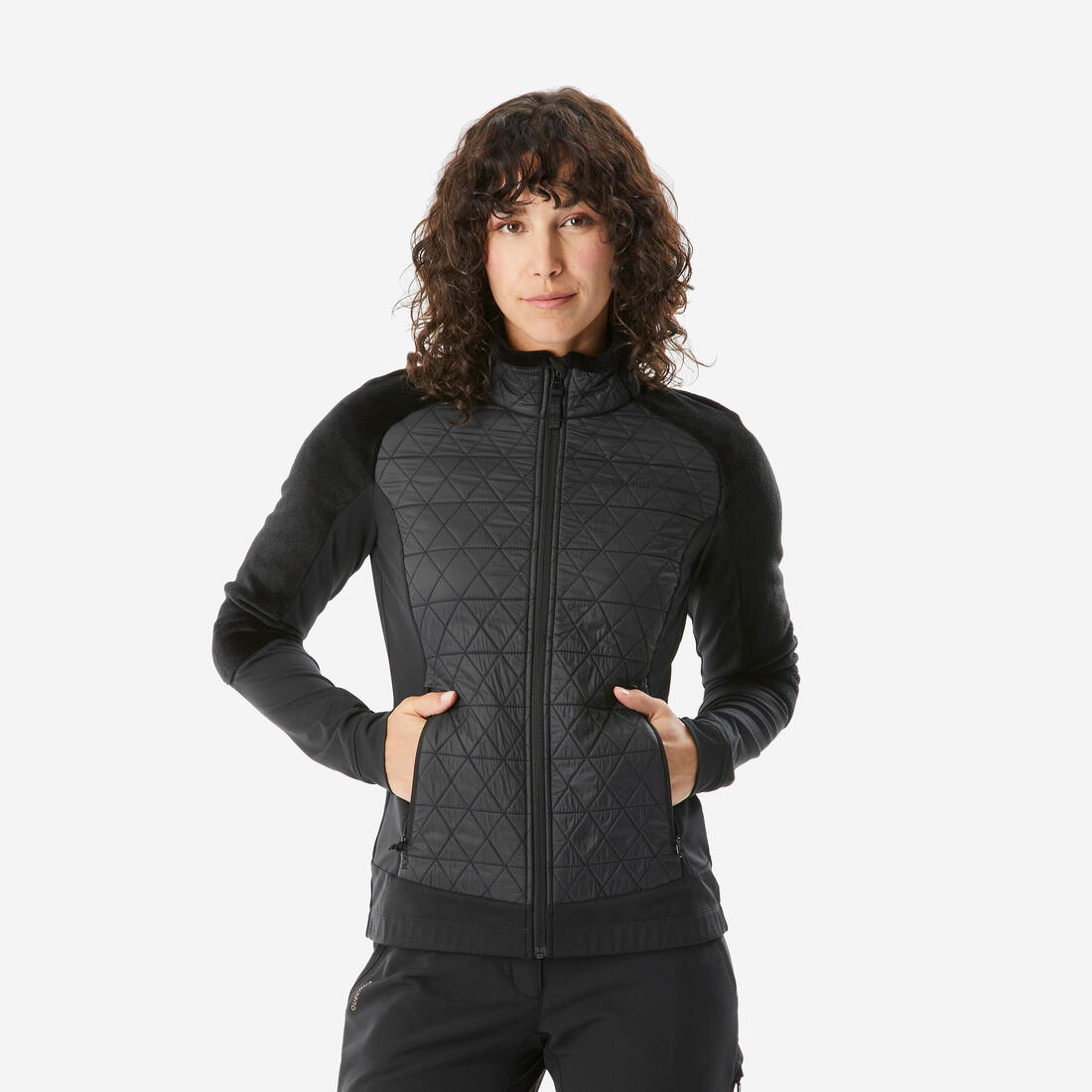 Polaire de randonnée hybride chaude femme, MH900 Mountain noir