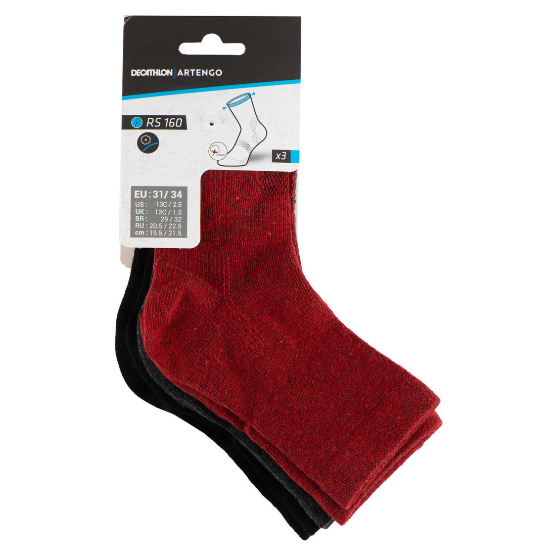 CHAUSSETTES DE SPORT ENFANT HAUTES ARTENGO RS 160 BLANC MARINE BLANC LOT DE 3