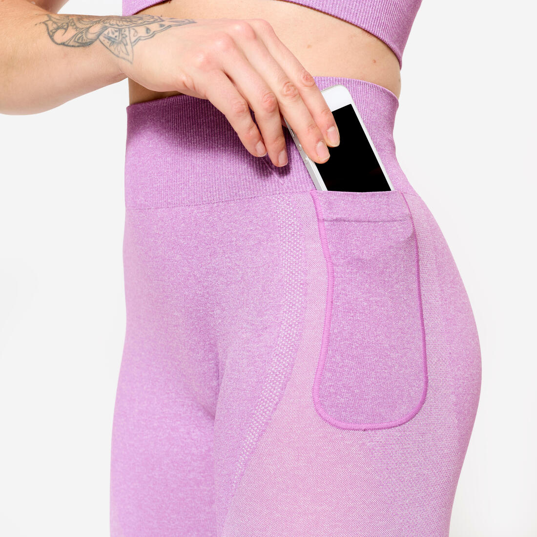 Legging de sport taille haute sans couture avec poche de téléphone femme