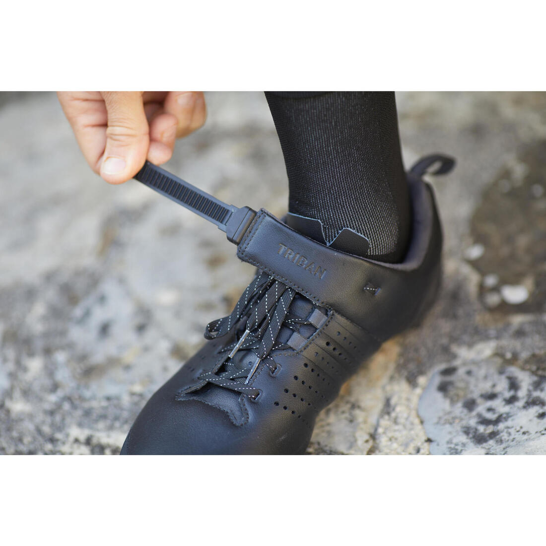 CHAUSSURES VELO GRAVEL ET ROUTE CUIR A LACETS SPD GRVL 520 NOIRE