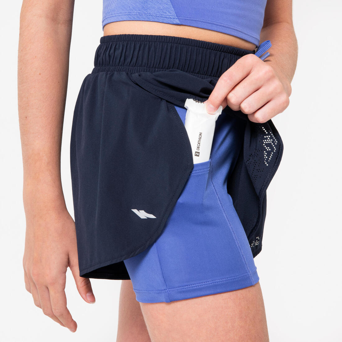 Short cuissard de running respirant Fille - KIPRUN DRY 900 marine