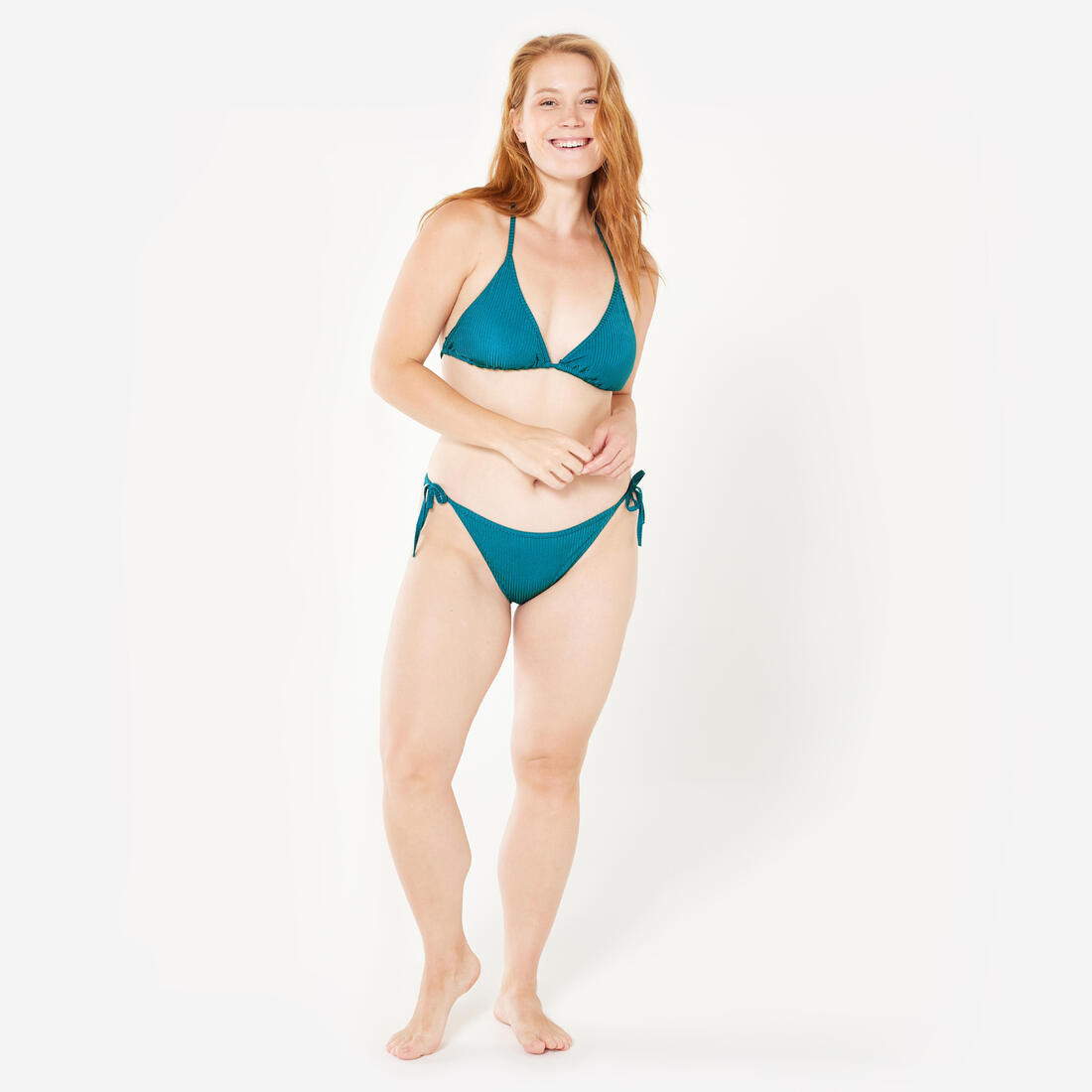 Haut de maillot triangle surf texturé Femme - Mae folk petrol bleu
