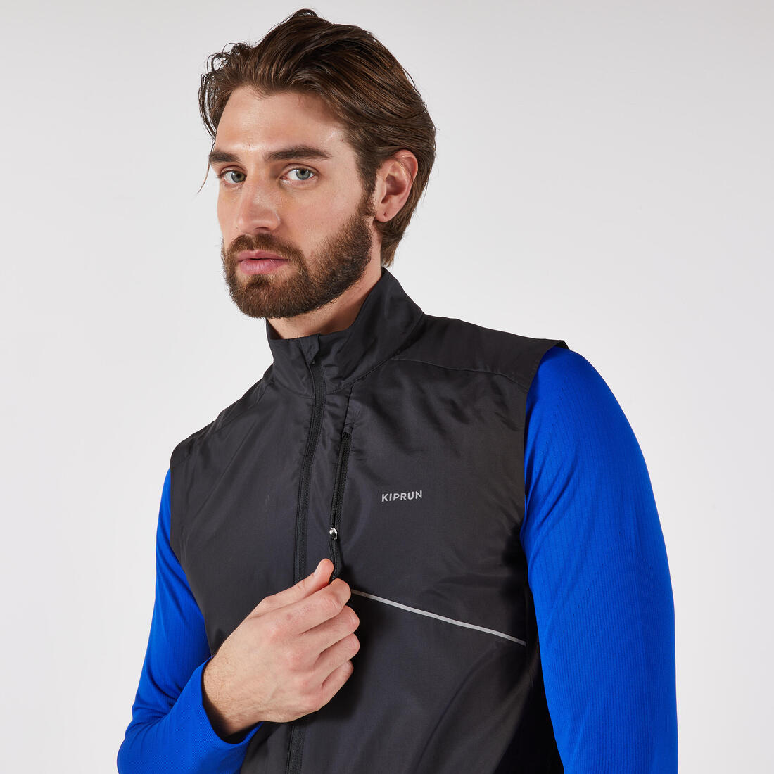 Veste de running coupe vent sans manche Homme, KIPRUN Run 500 noire