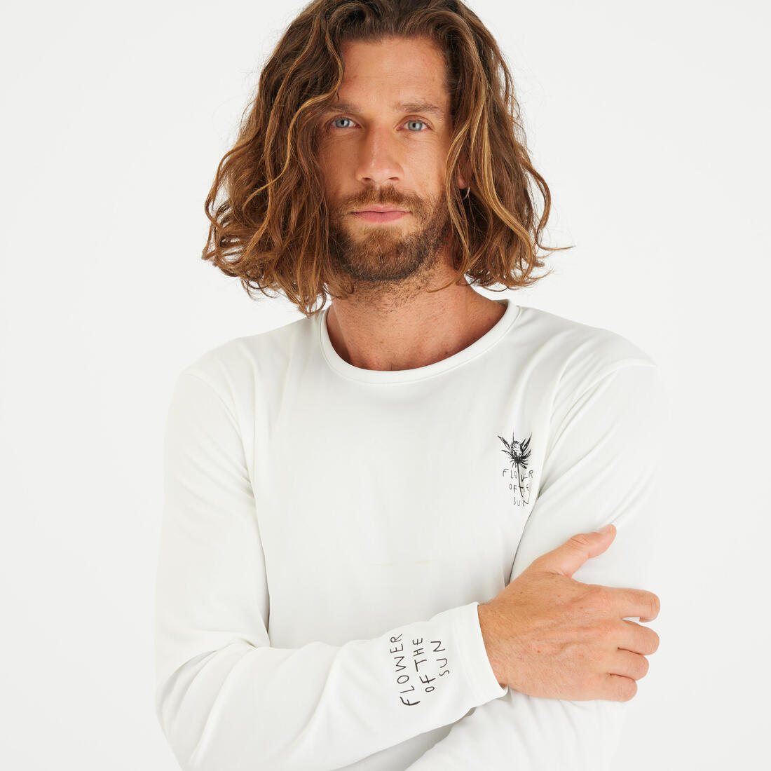 tee shirt de surf manches longues UPF50+ homme - flower blanc