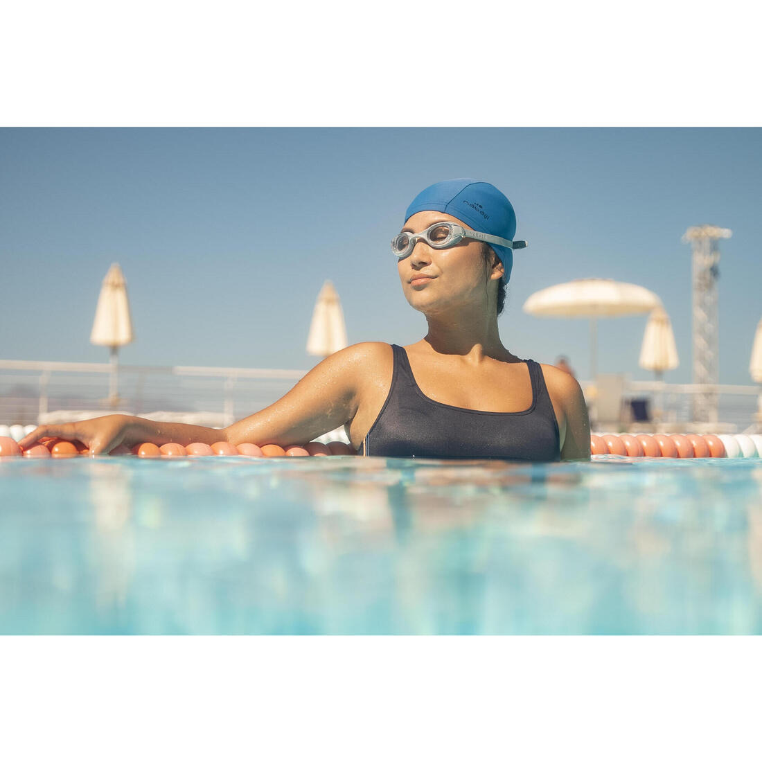 Maillot de Bain de Natation Femme 1 Pièce Jupe Heva Navy Bandes