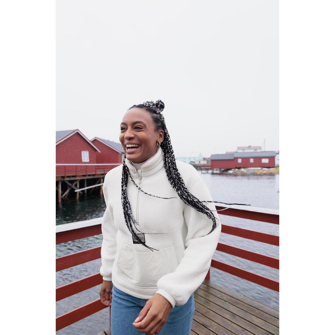Polaire de randonnée montagne sherpa femme, MH100 1/2 zip