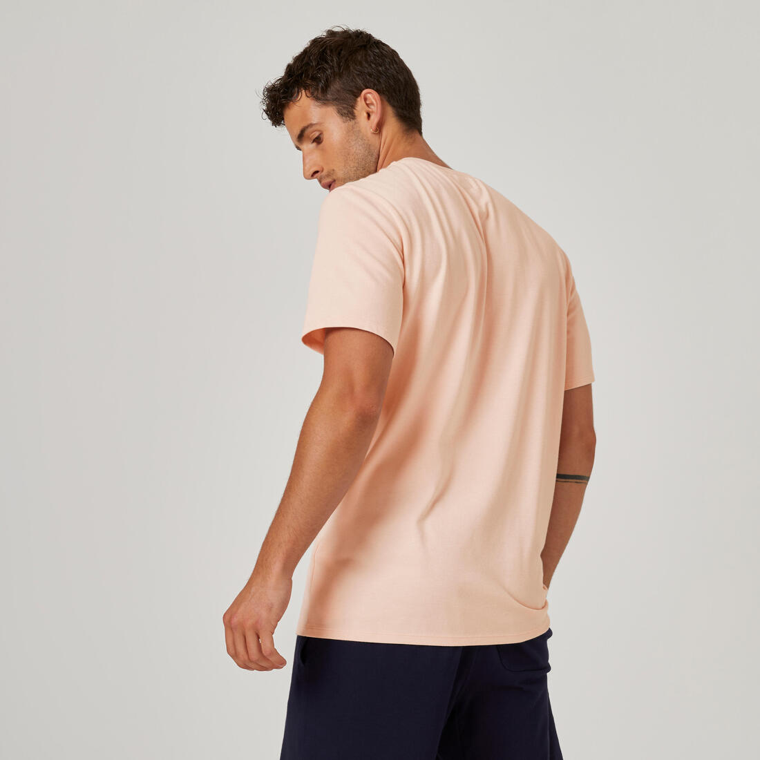 T-shirt fitness manches courtes slim coton col rond homme blanc a imprimé