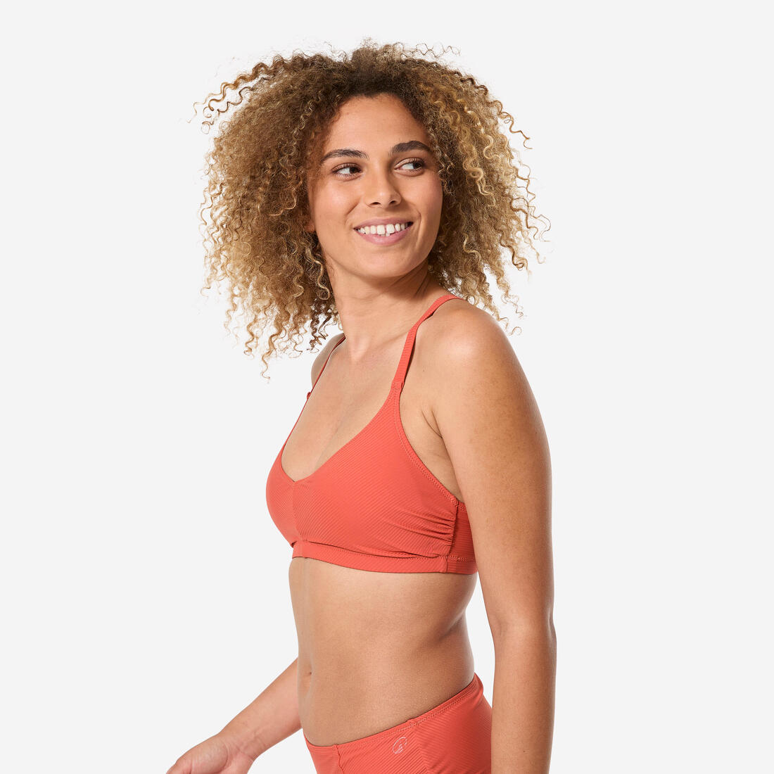 Haut de maillot de bain brassière texturée natation femme, Lila simy terracotta