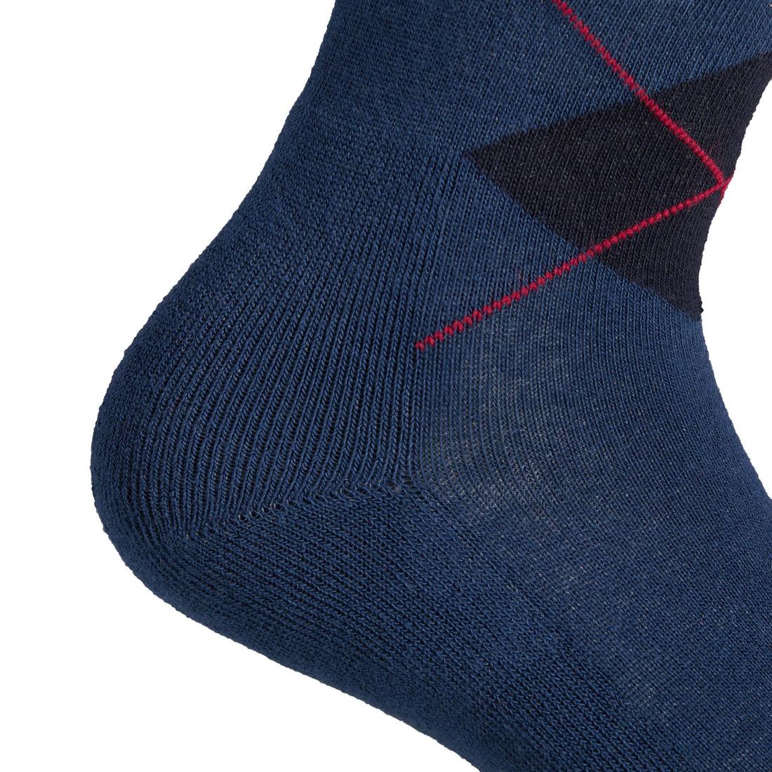Chaussettes équitation enfant et adulte LOSANGES gris chiné/bleu ciel X 2 paire