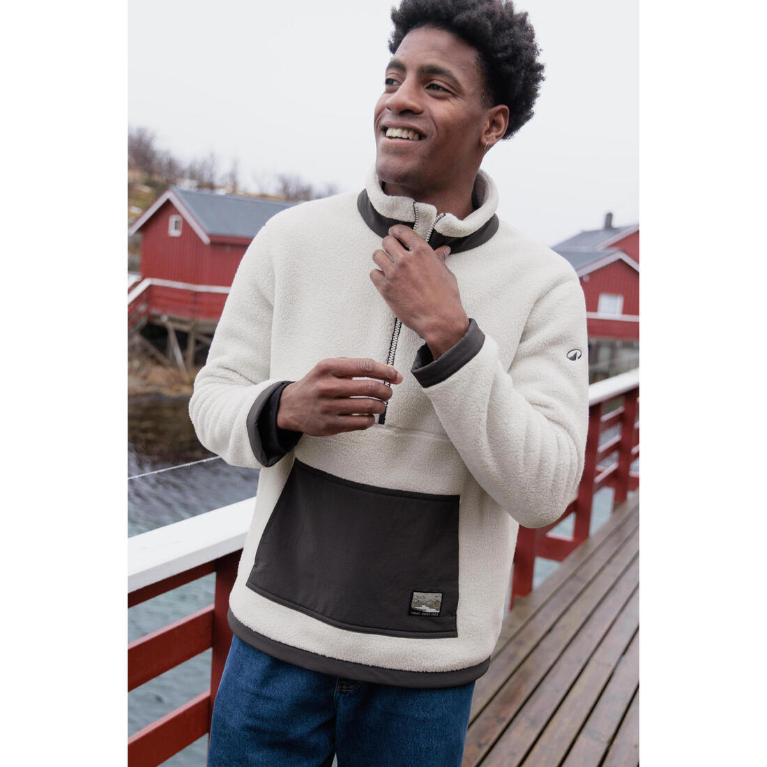 Polaire de randonnée montagne sherpa homme, MH100 1/2 zip beige