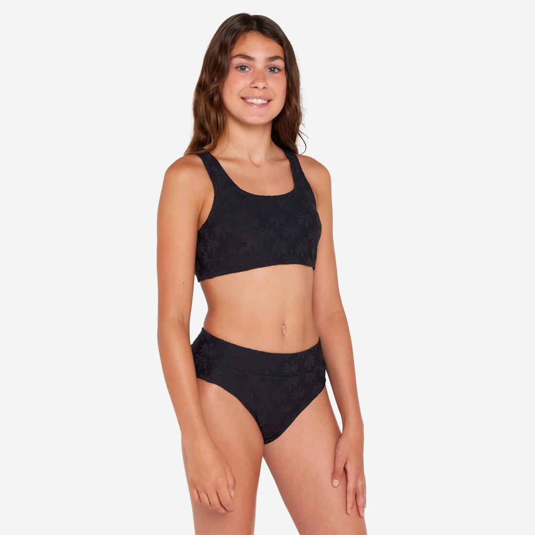 Maillot 2 pièces surf brassière taille haute Fille - 500 Lao miami lavande