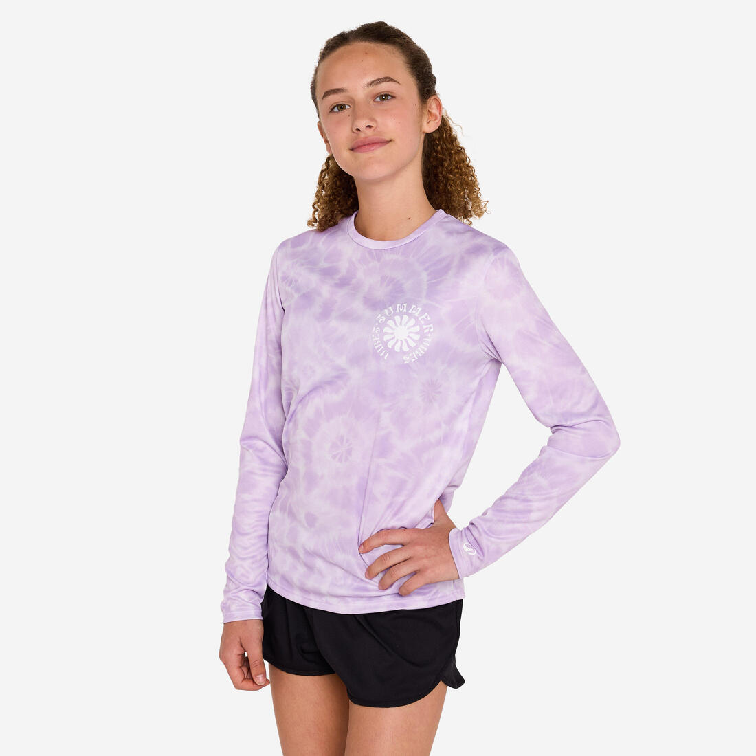 T-shirt anti UV manches longues surf Junior - 100 Vibes parme