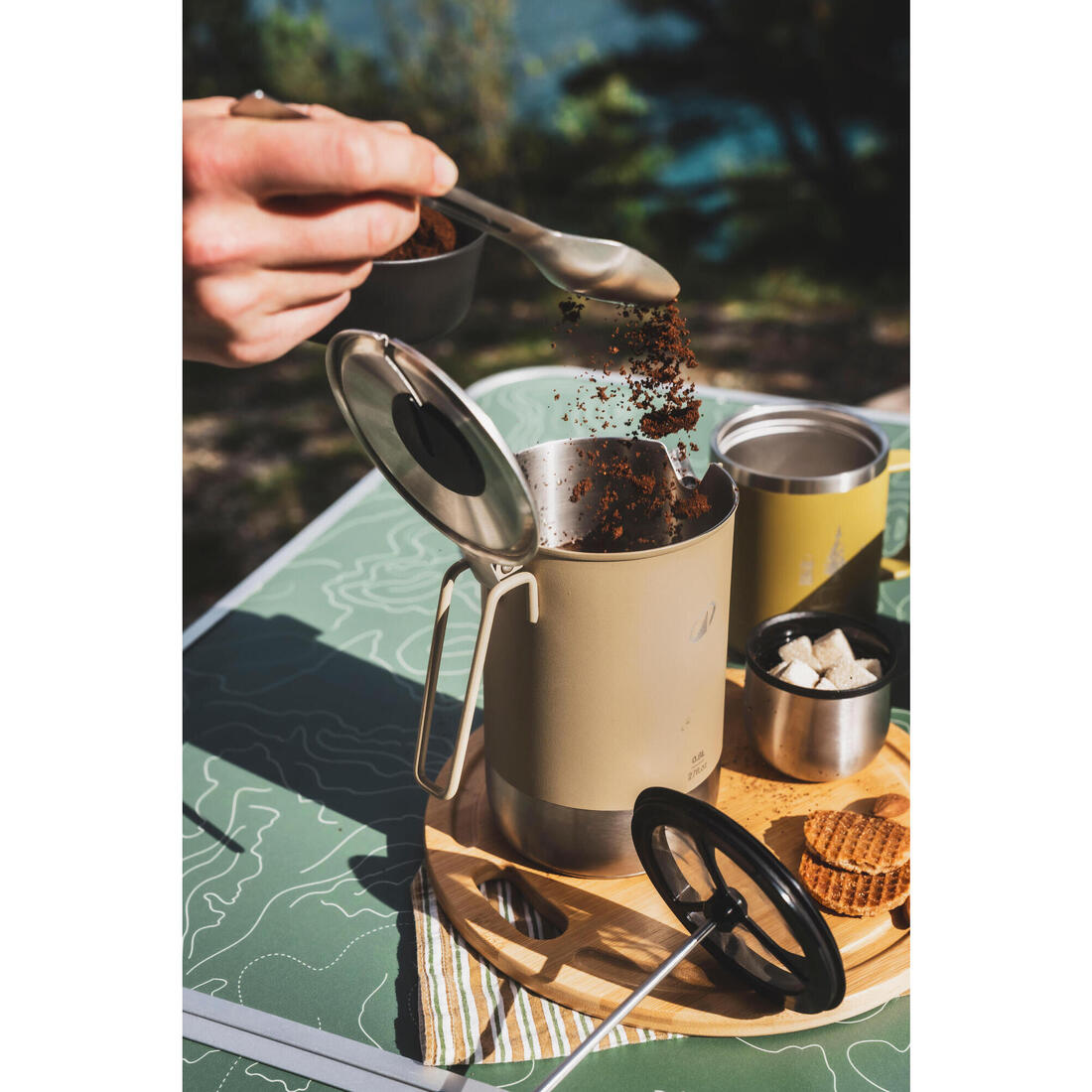 Cafetière portable 3 en 1 de camping, bouilloire et théière, 0.6L à 0,8L, inox.