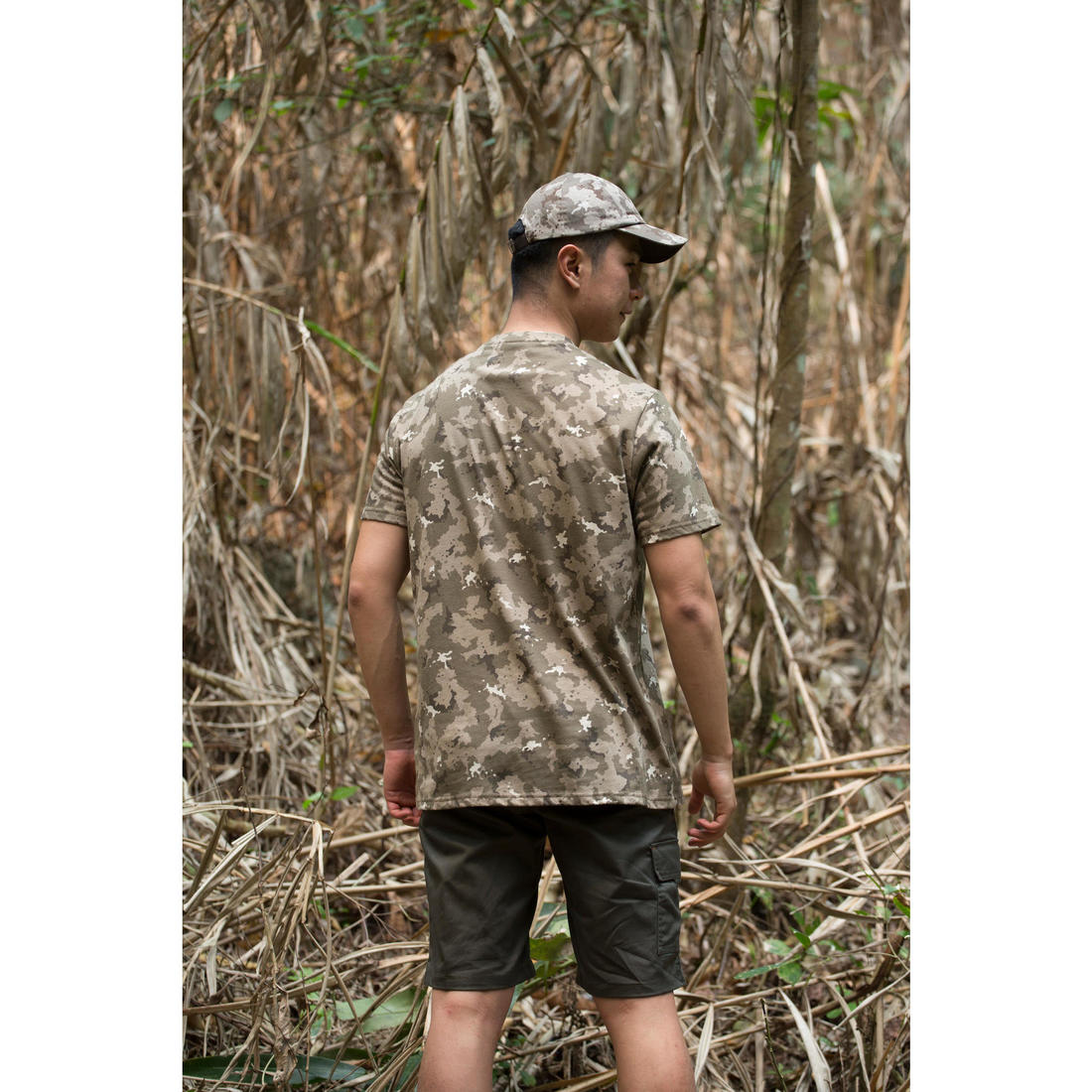 T-shirt manches courtes chasse 100 camouflage woodland