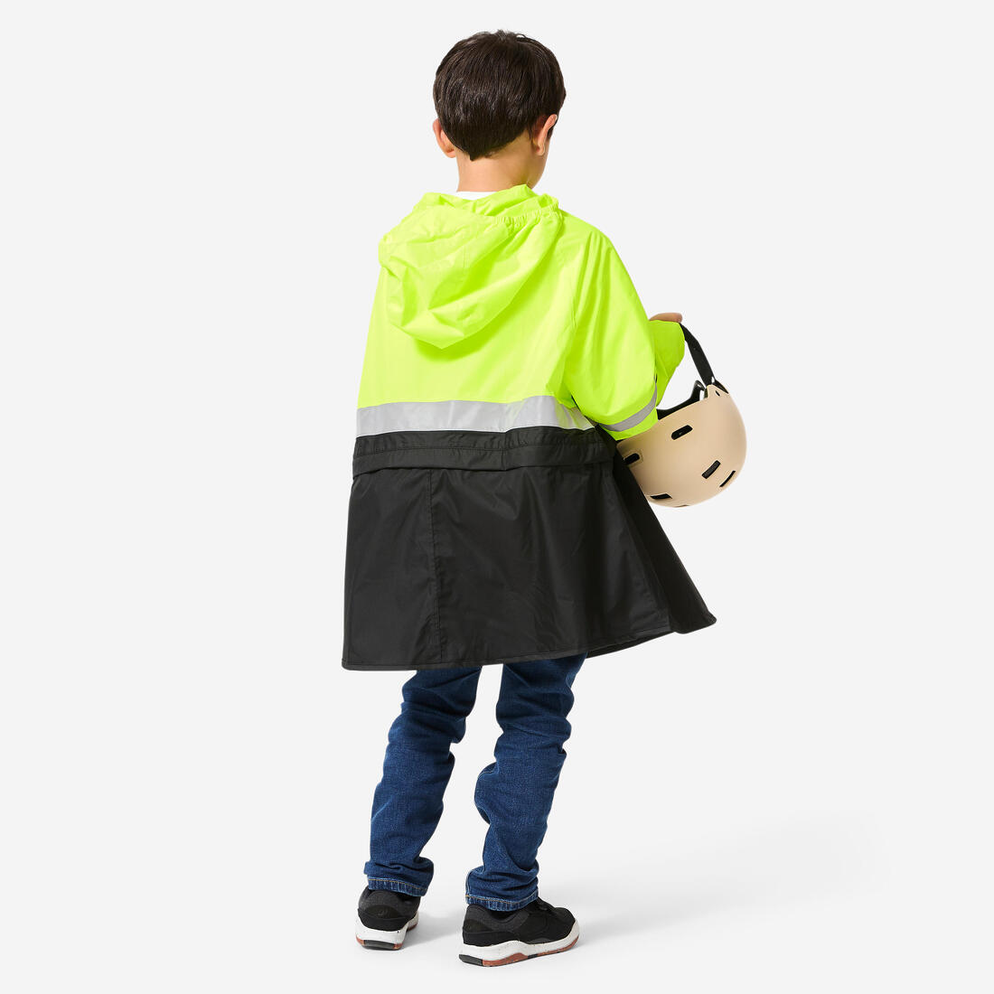 PONCHO ENFANT PLUIE VISIBILITE JOUR NUIT NOIR JAUNE FLUO