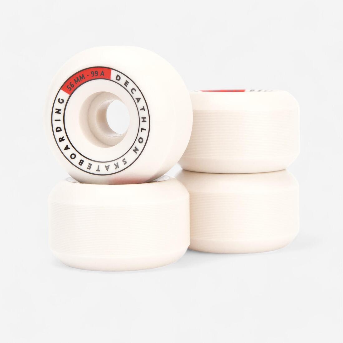JEU DE 4 ROUES DE SKATEBOARD COULEUR IVOIRE FORME CONIQUE TAILLE 56mm, 99A.