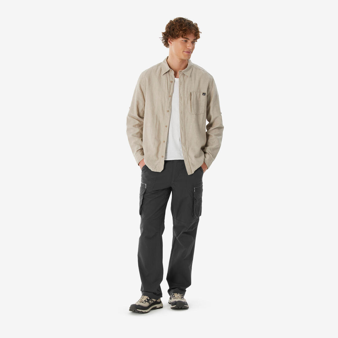Chemise de randonnée manches longues homme, NH500 beige