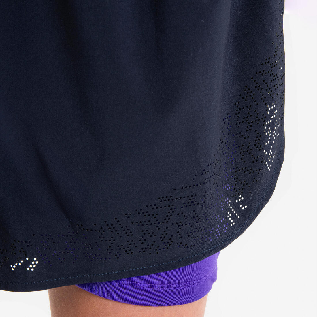 Short cuissard de running respirant Fille - KIPRUN DRY+ 2 en 1 marine et