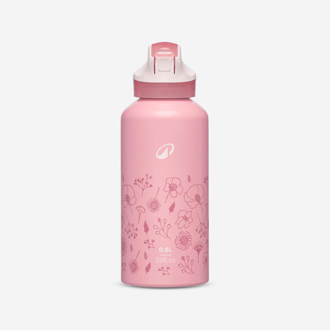 Gourde alu enfant 0,6L, bouchon instantané, pipette et paille, en alu recyclé