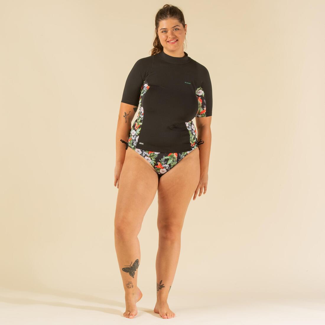 Tee shirt anti uv surf top 500 manches courtes femme marin