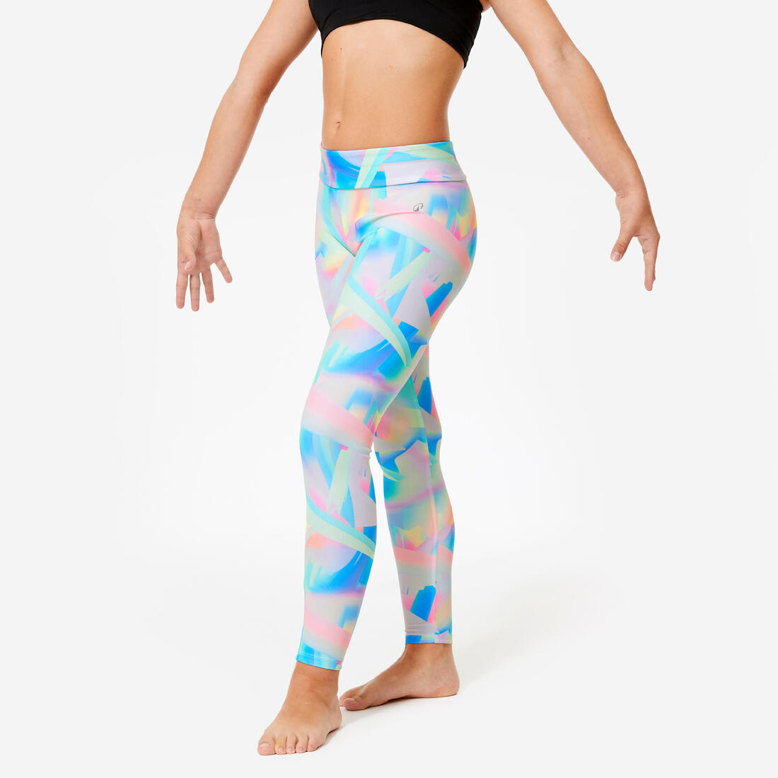 Legging de gymnastique taille haute fille, imprimé blanc multico