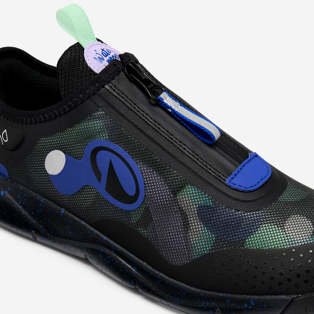 Chaussures de sport zippées imperméables enfant, Playful vert gris bleu et noir