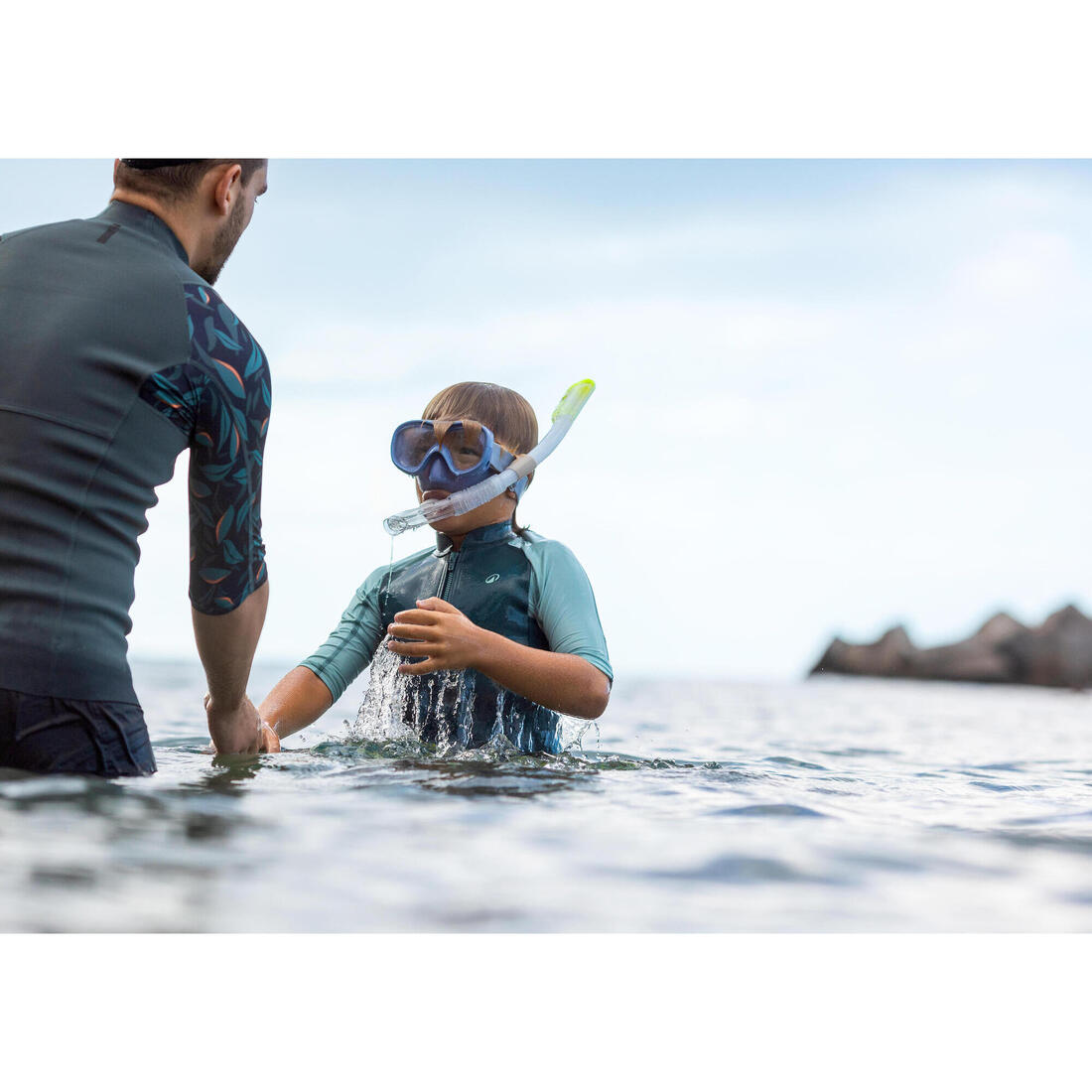 Tuba plongée avec soupape drytop, SNORKEL DRY TOP JUNIOR 100 Translucide