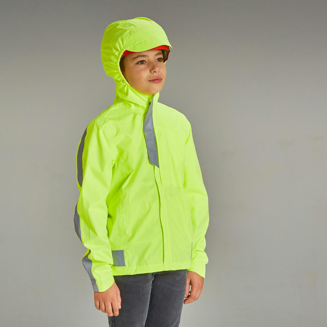 VESTE VÉLO 500 ENFANT PLUIE JAUNE HAUTE VISIBILITÉ