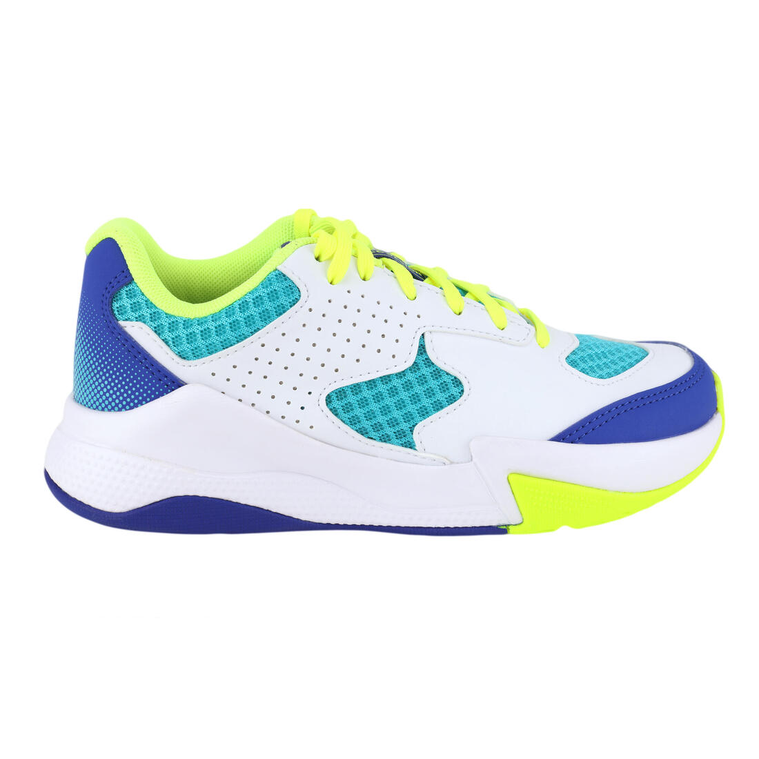 Chaussures de volley-ball vs100 confort à lacets blanche/blue et vert.