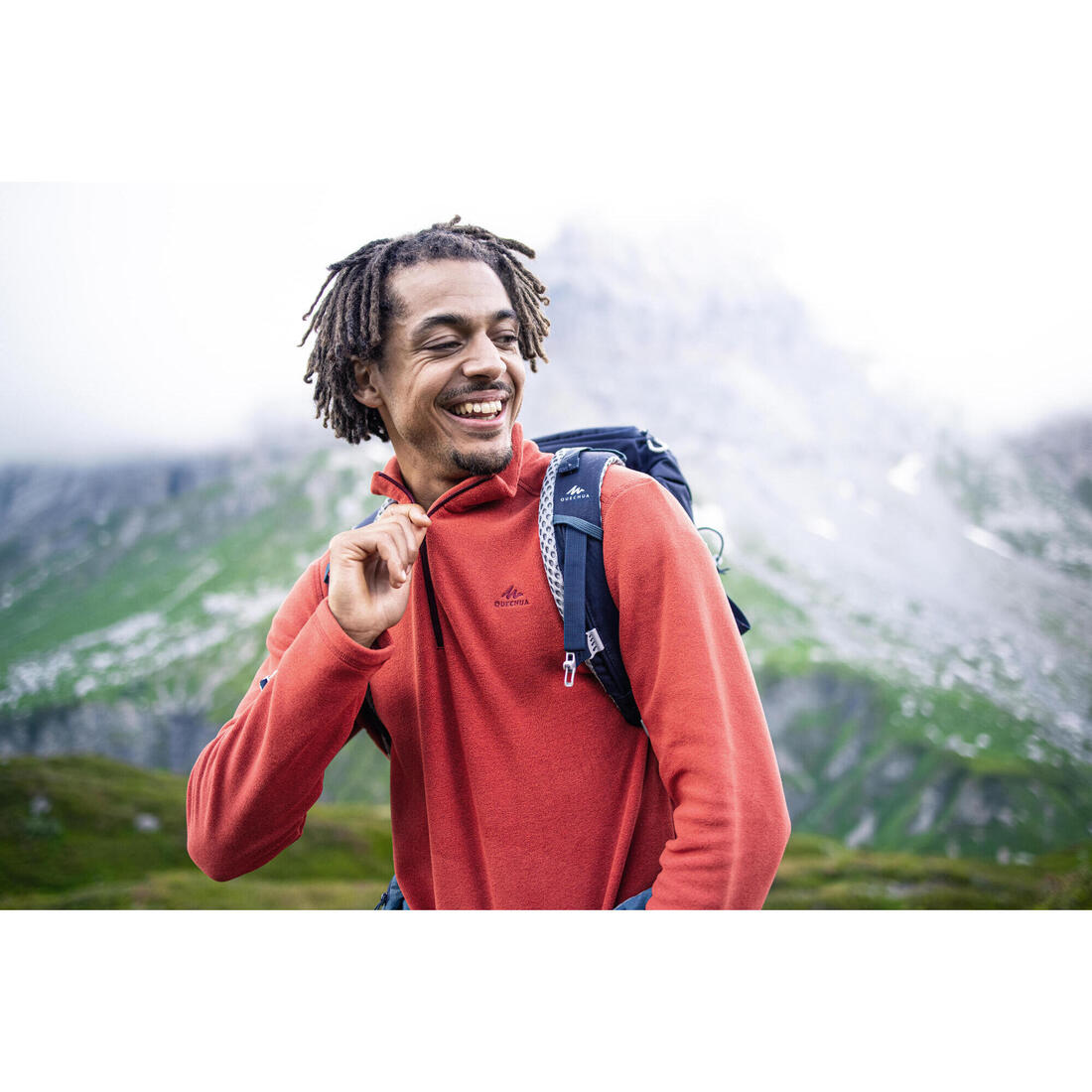 Polaire de randonnée montagne homme, MH100 demi zip bleu
