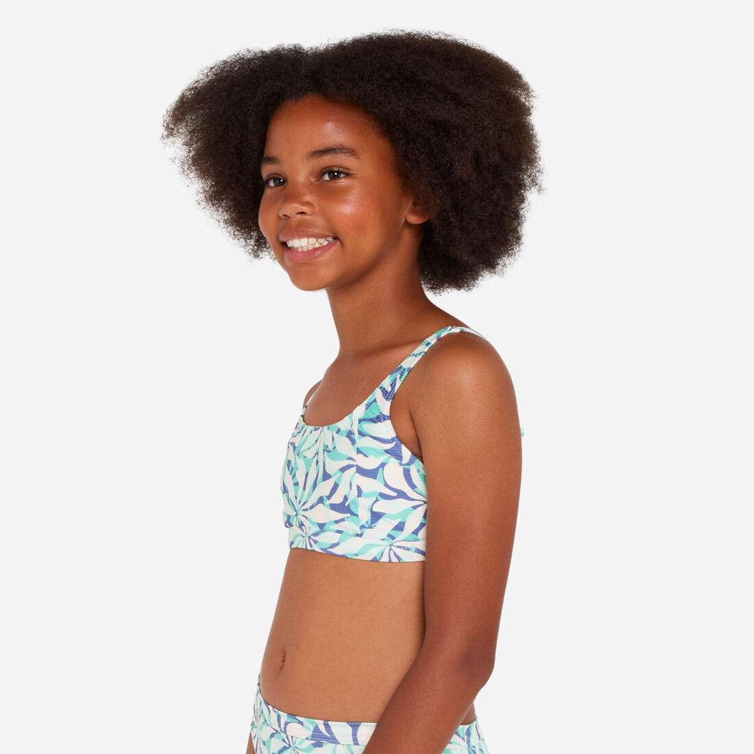 Haut de maillot de bain brassière fleuri réglable Fille - 500 Nora