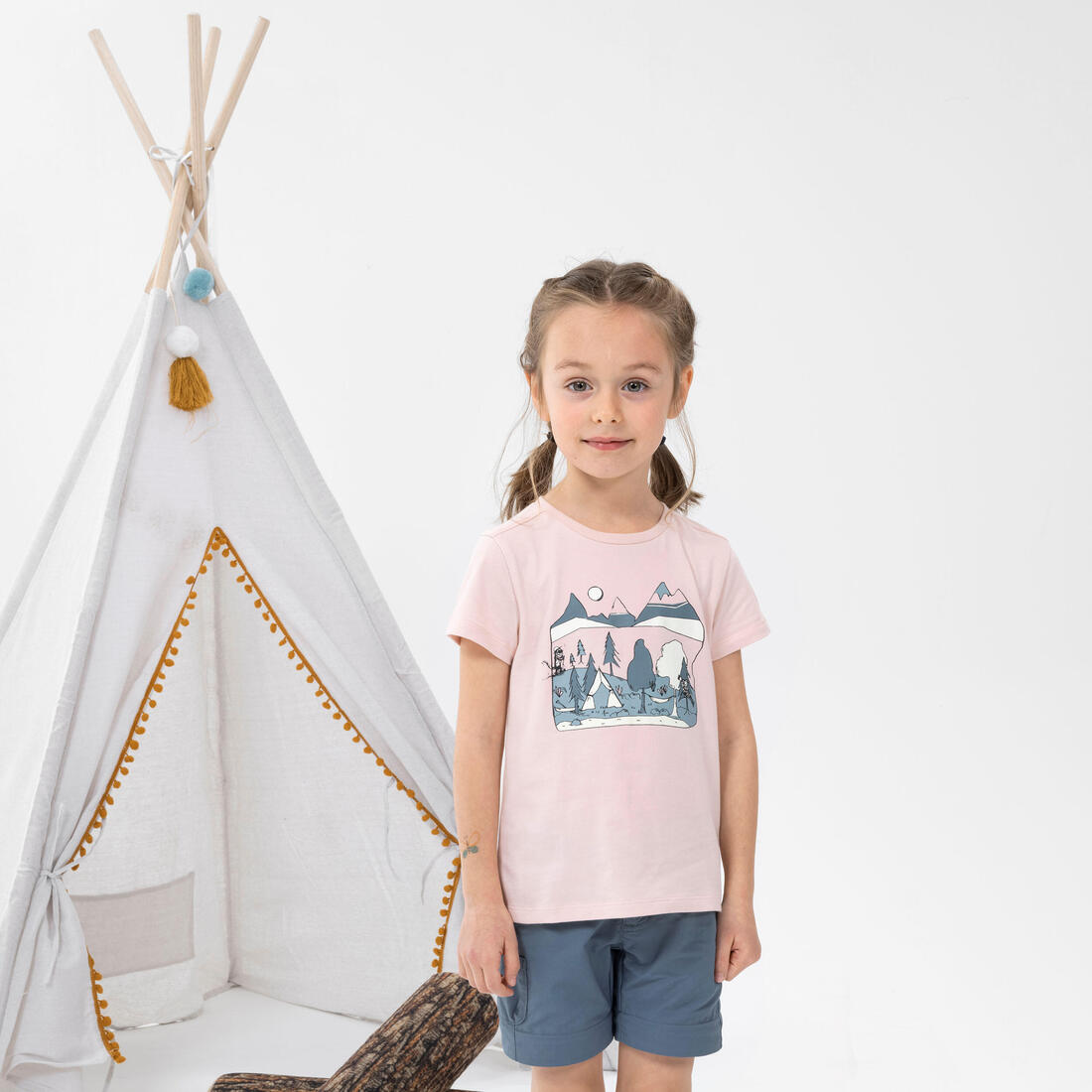 T-shirt de randonnée - MH100 KID rose pâle phosphorescent - enfant 2-6 ANS