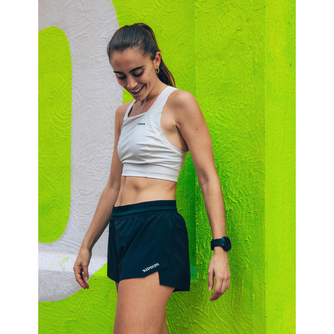 Débardeur de Running Crop top Femme, Kiprun blanc