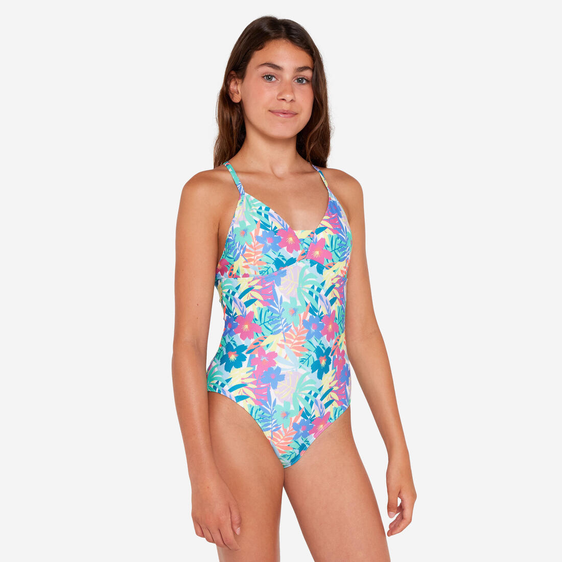 Maillot de bain une pièce surf bretelles croisées Fille - 500 Caly