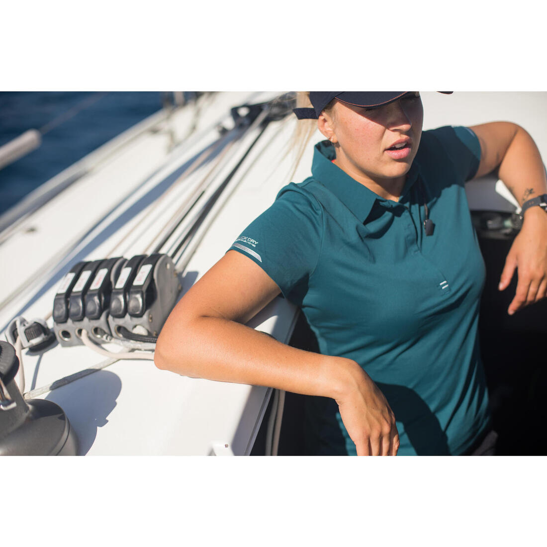 Polo manches courtes de voile femme Race Pétrole